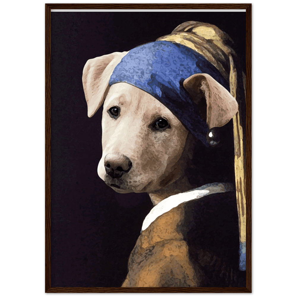 Vermeers Hund mit Ohrgehänge - Museumsposter - Printree.ch berühmt, Design, Gesicht, Hintergrund, Illustration, Kultur, Kunst, Kunstwerk, Künstler, Malerei, Meisterwerk, Menschen, modern, Museum, Mädchen, Ohrring, Perle, Person, Porträt, Religion, Reproduktion, schwarz, schön, Schönheit, Vermeer, weiblich, Zeichnung