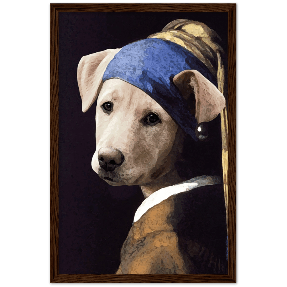 Vermeers Hund mit Ohrgehänge - Museumsposter - Printree.ch berühmt, Design, Gesicht, Hintergrund, Illustration, Kultur, Kunst, Kunstwerk, Künstler, Malerei, Meisterwerk, Menschen, modern, Museum, Mädchen, Ohrring, Perle, Person, Porträt, Religion, Reproduktion, schwarz, schön, Schönheit, Vermeer, weiblich, Zeichnung