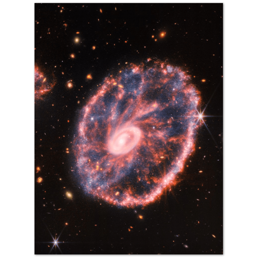 Wagenradgalaxie - Printree.ch Astronomie, Deep-Space-Fotografie, Foto, Fotografie, Galaxie, Himmelskörper, kosmische Strukturen, NASA, Plakat, space, Spiralgalaxie, Sternentstehung, Universum, Wagenradgalaxie, WEBB, Weltraum